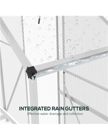 Outsunny 6 x 2.5ft Polycarbonate Greenhouse Walk-In Green House with Rain Gutter, Sliding Door, Window, Foundation, Silver