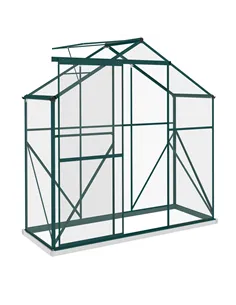 Outsunny 6 x 2.5ft Polycarbonate Greenhouse Walk-In Green House with Rain Gutter, Sliding Door, Window, Foundation, Green