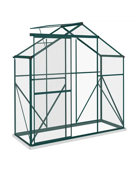 Outsunny 6 x 2.5ft Polycarbonate Greenhouse Walk-In Green House with Rain Gutter, Sliding Door, Window, Foundation, Green