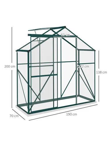 Outsunny 6 x 2.5ft Polycarbonate Greenhouse Walk-In Green House with Rain Gutter, Sliding Door, Window, Foundation, Green