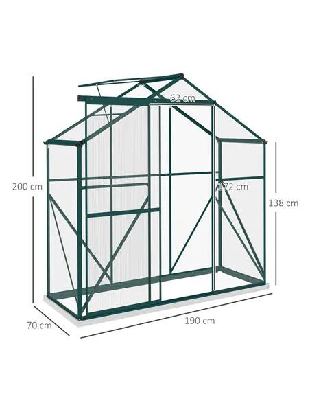 Outsunny 6 x 2.5ft Polycarbonate Greenhouse Walk-In Green House with Rain Gutter, Sliding Door, Window, Foundation, Green