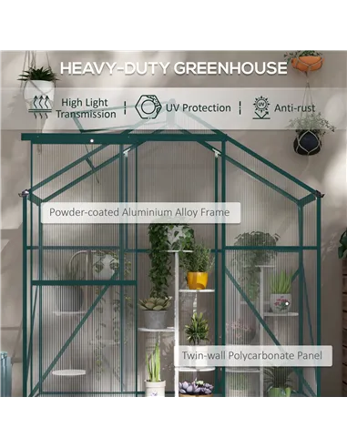 Outsunny 6 x 2.5ft Polycarbonate Greenhouse Walk-In Green House with Rain Gutter, Sliding Door, Window, Foundation, Green