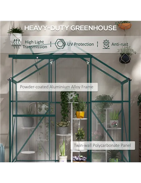 Outsunny 6 x 2.5ft Polycarbonate Greenhouse Walk-In Green House with Rain Gutter, Sliding Door, Window, Foundation, Green