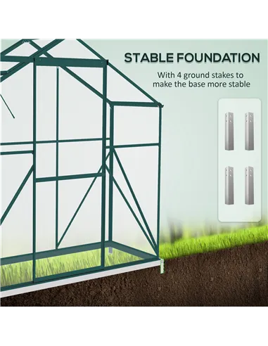 Outsunny 6 x 2.5ft Polycarbonate Greenhouse Walk-In Green House with Rain Gutter, Sliding Door, Window, Foundation, Green