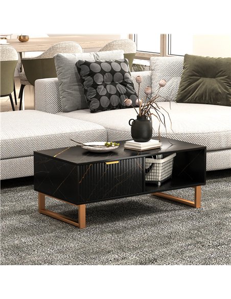 HOMCOM Elegant Marble Effect Storage Coffee Table - Black