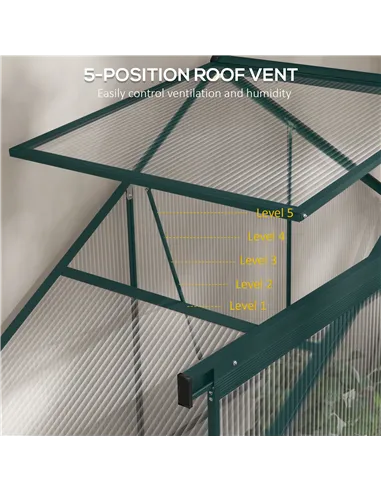 Outsunny 6 x 2.5ft Polycarbonate Greenhouse Walk-In Green House with Rain Gutter, Sliding Door, Window, Foundation, Green