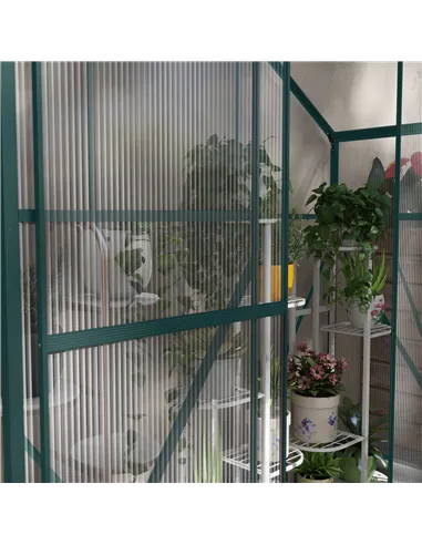 Outsunny 6 x 2.5ft Polycarbonate Greenhouse Walk-In Green House with Rain Gutter, Sliding Door, Window, Foundation, Green