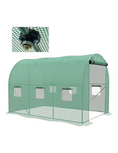 Outsunny Sprinkler System Polytunnel Greenhouse, 3 x 2m, Green