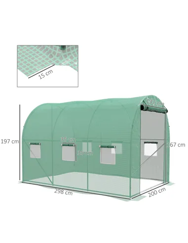 Outsunny Sprinkler System Polytunnel Greenhouse, 3 x 2m, Green