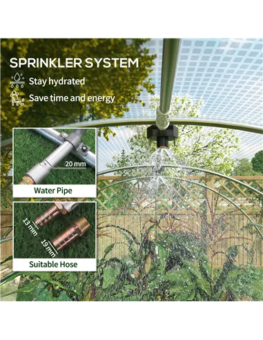 Outsunny Sprinkler System Polytunnel Greenhouse, 3 x 2m, Green
