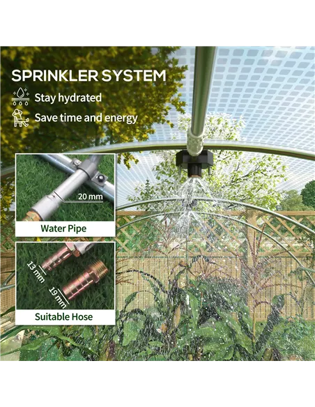 Outsunny Sprinkler System Polytunnel Greenhouse, 3 x 2m, Green