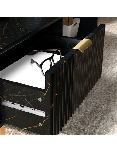 HOMCOM Elegant Marble Effect Storage Coffee Table - Black