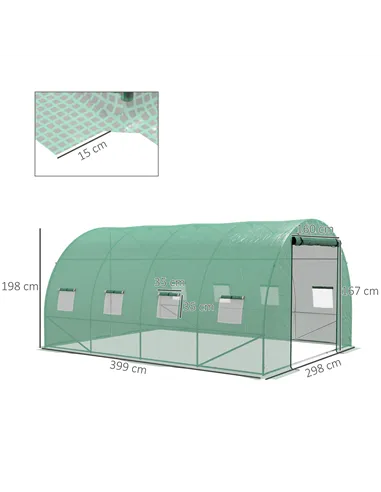 Outsunny Sprinkler System Polytunnel Greenhouse, 4 x 3(m), Green