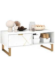 HOMCOM Elegant Marble Effect Storage Coffee Table - White