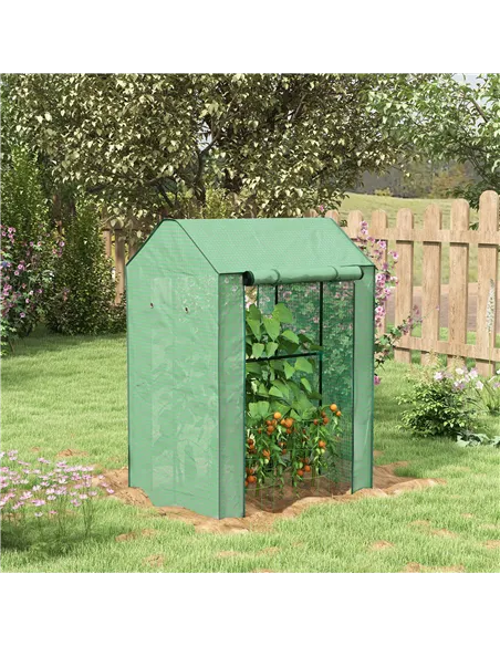 Outsunny Green House, Mini Greenhouse with 2 Roll-up Doors, Vent Holes and Reinforced Cover, 100 x 80 x 150cm
