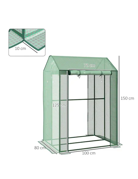 Outsunny Green House, Mini Greenhouse with 2 Roll-up Doors, Vent Holes and Reinforced Cover, 100 x 80 x 150cm