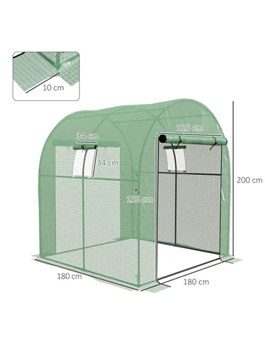 Outsunny 180 x 180cm Walk-In Polytunnel Greenhouse - Green