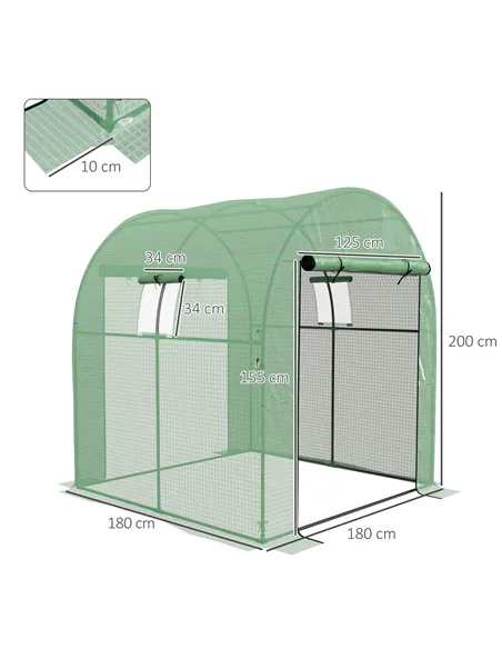 Outsunny 180 x 180cm Walk-In Polytunnel Greenhouse - Green