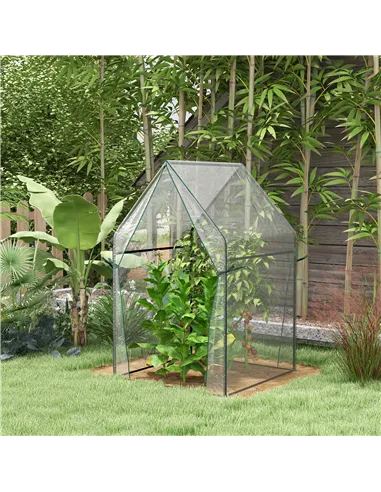 Outsunny Mini Greenhouse, Garden Tomato Growhouse with 2 Zipped Doors, Portable Indoor Outdoor Green House, 90 x 90 x 145cm, Cle