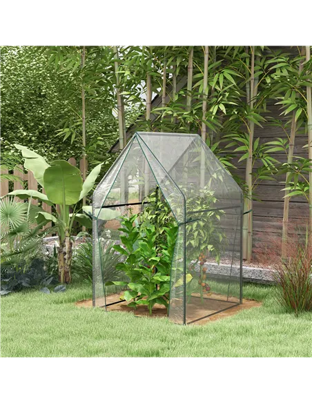 Outsunny Mini Greenhouse, Garden Tomato Growhouse with 2 Zipped Doors, Portable Indoor Outdoor Green House, 90 x 90 x 145cm, Cle