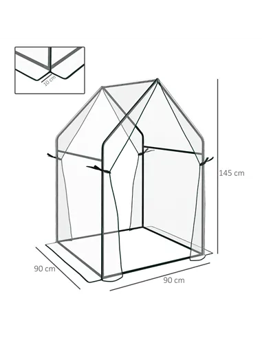 Outsunny Mini Greenhouse, Garden Tomato Growhouse with 2 Zipped Doors, Portable Indoor Outdoor Green House, 90 x 90 x 145cm, Cle