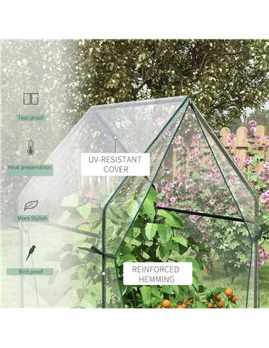 Outsunny Mini Greenhouse, Garden Tomato Growhouse with 2 Zipped Doors, Portable Indoor Outdoor Green House, 90 x 90 x 145cm, Cle