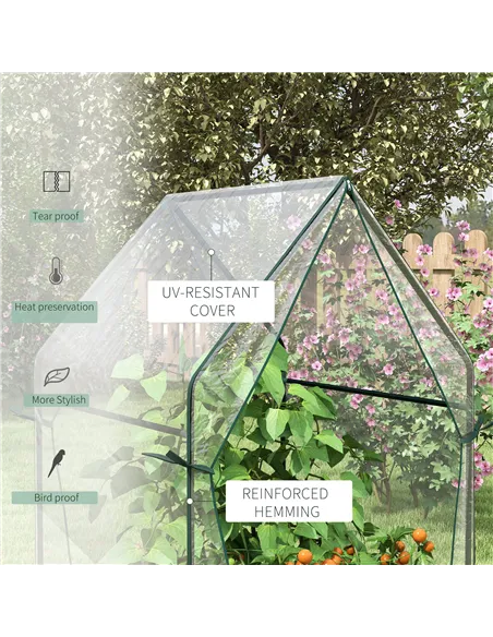 Outsunny Mini Greenhouse, Garden Tomato Growhouse with 2 Zipped Doors, Portable Indoor Outdoor Green House, 90 x 90 x 145cm, Cle