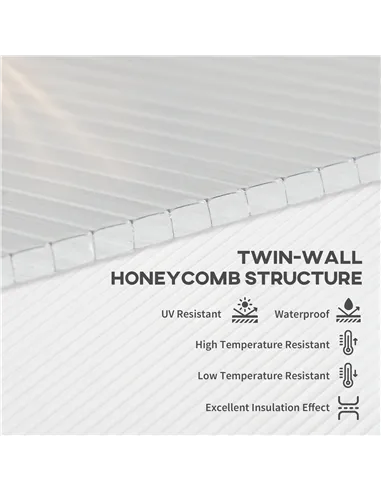 Outsunny 14 Pieces Polycarbonate Sheets, 121 x 61 x 0.4cm Twin-Wall Plastic Roofing Sheets, 10m² Replacement Greenhouse Panels, 