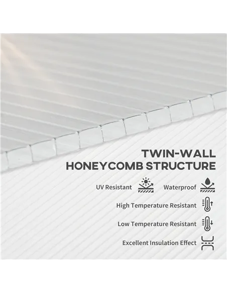 Outsunny 14 Pieces Polycarbonate Sheets, 121 x 61 x 0.4cm Twin-Wall Plastic Roofing Sheets, 10m² Replacement Greenhouse Panels, 