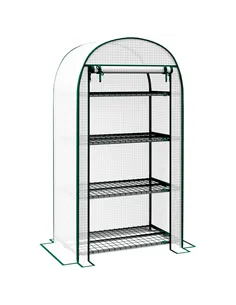 Outsunny 4 Tier Mini Greenhouse for Outdoor, Portable Gardening Plant Green House with Storage Shelf, Roll-Up Zipped Door, Metal