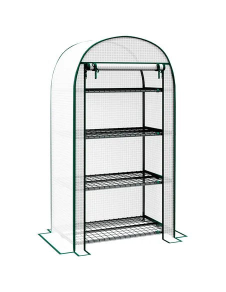 Outsunny 4 Tier Mini Greenhouse for Outdoor, Portable Gardening Plant Green House with Storage Shelf, Roll-Up Zipped Door, Metal