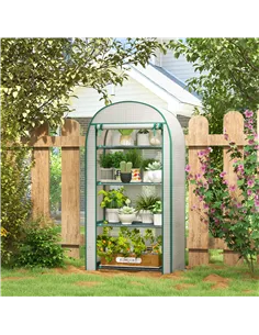 Outsunny 4 Tier Mini Greenhouse for Outdoor, Portable Gardening Plant Green House with Storage Shelf, Roll-Up Zipped Door, Metal 2