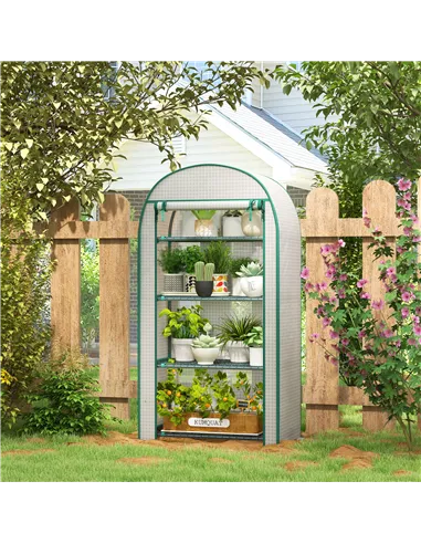 Outsunny 4 Tier Mini Greenhouse for Outdoor, Portable Gardening Plant Green House with Storage Shelf, Roll-Up Zipped Door, Metal
