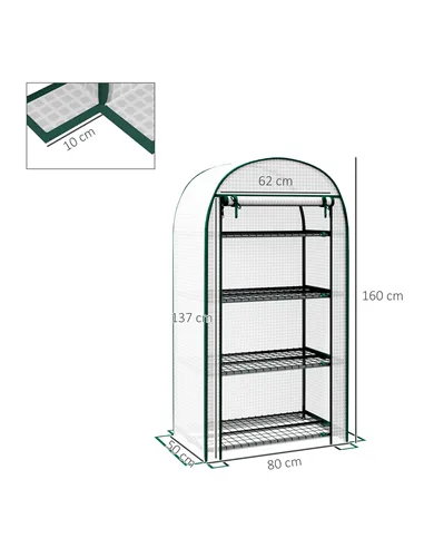 Outsunny 4 Tier Mini Greenhouse for Outdoor, Portable Gardening Plant Green House with Storage Shelf, Roll-Up Zipped Door, Metal