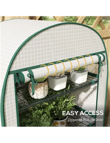 Outsunny 4 Tier Mini Greenhouse for Outdoor, Portable Gardening Plant Green House with Storage Shelf, Roll-Up Zipped Door, Metal