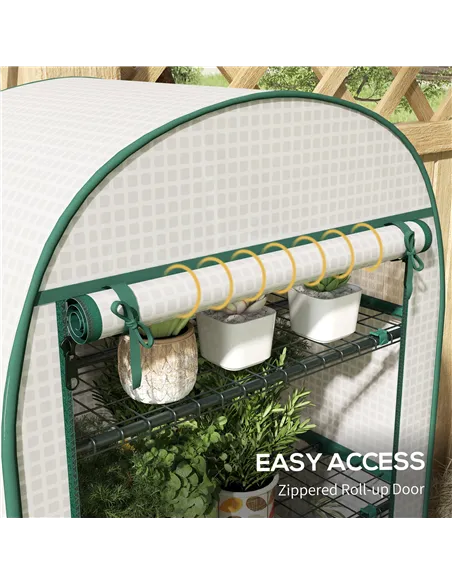 Outsunny 4 Tier Mini Greenhouse for Outdoor, Portable Gardening Plant Green House with Storage Shelf, Roll-Up Zipped Door, Metal