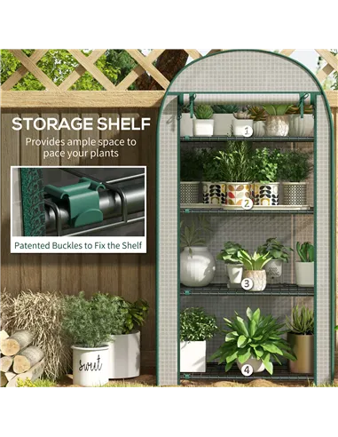 Outsunny 4 Tier Mini Greenhouse for Outdoor, Portable Gardening Plant Green House with Storage Shelf, Roll-Up Zipped Door, Metal
