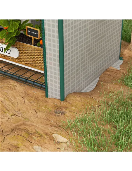Outsunny 4 Tier Mini Greenhouse for Outdoor, Portable Gardening Plant Green House with Storage Shelf, Roll-Up Zipped Door, Metal