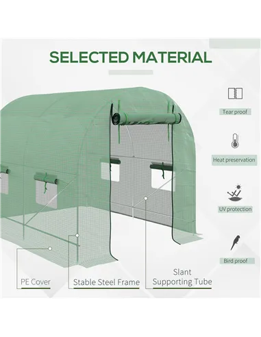 Outsunny Walk-In Garden Polytunnel Greenhouse with Steel Frame, PE Cover, Roll-Up Door and 4 Windows, 2.5 x 2m, Green