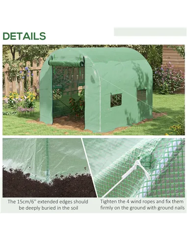 Outsunny Walk-In Garden Polytunnel Greenhouse with Steel Frame, PE Cover, Roll-Up Door and 4 Windows, 2.5 x 2m, Green