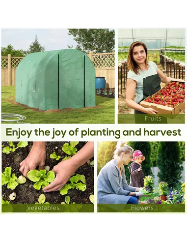 Outsunny Walk-In Garden Polytunnel Greenhouse with Steel Frame, PE Cover, Roll-Up Door and 4 Windows, 2.5 x 2m, Green