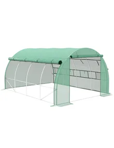 Outsunny Polytunnel Greenhouse Walk-in Grow House Tent with Roll-up Sidewalls, Zipped Door and 8 Windows, 4x3x2m Green