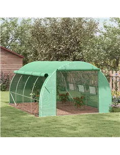 Outsunny Polytunnel Greenhouse Walk-in Grow House Tent with Roll-up Sidewalls, Zipped Door and 8 Windows, 4x3x2m Green 2