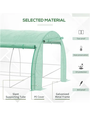 Outsunny Polytunnel Greenhouse Walk-in Grow House Tent with Roll-up Sidewalls, Zipped Door and 8 Windows, 4x3x2m Green