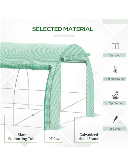 Outsunny Polytunnel Greenhouse Walk-in Grow House Tent with Roll-up Sidewalls, Zipped Door and 8 Windows, 4x3x2m Green