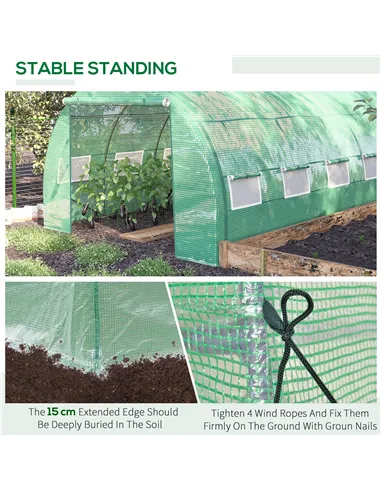 Outsunny Polytunnel Greenhouse Walk-in Grow House Tent with Roll-up Sidewalls, Zipped Door and 8 Windows, 4x3x2m Green