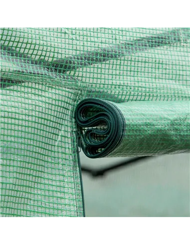 Outsunny Polytunnel Greenhouse Walk-in Grow House Tent with Roll-up Sidewalls, Zipped Door and 8 Windows, 4x3x2m Green