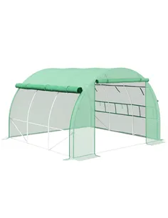 Outsunny Polytunnel Greenhouse Walk-in Grow House Tent with Roll-up Sidewalls, Zipped Door and 6 Windows, 3x3x2m Green