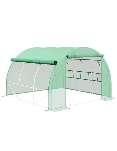 Outsunny Polytunnel Greenhouse Walk-in Grow House Tent with Roll-up Sidewalls, Zipped Door and 6 Windows, 3x3x2m Green