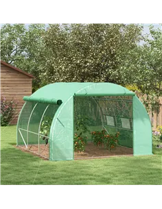 Outsunny Polytunnel Greenhouse Walk-in Grow House Tent with Roll-up Sidewalls, Zipped Door and 6 Windows, 3x3x2m Green 2